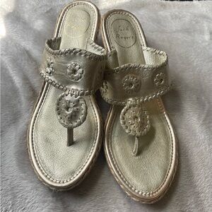 Jack Rogers sz 8.5 Marbella Wedge Sandal Leather Metallic Gold Whipstitching